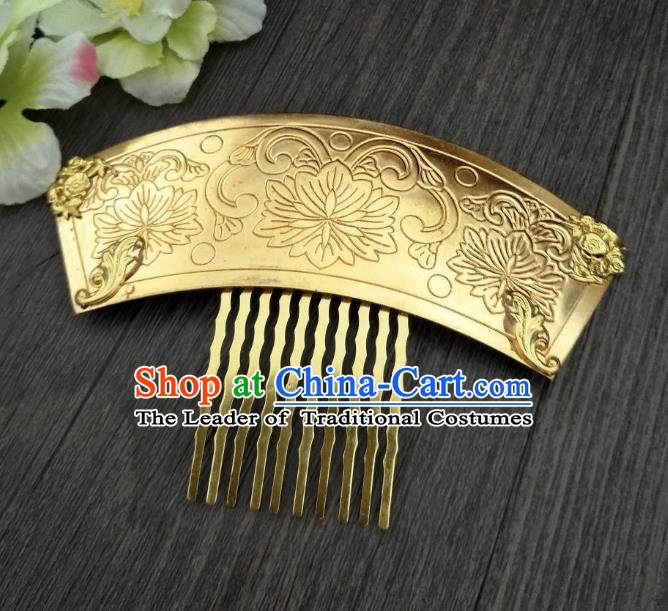 Traditional Handmade Chinese Hair Accessories Hanfu Copper Hairpins, China Palace Lady Jade Hair Comb for Women