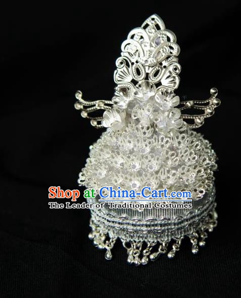 Traditional Handmade Chinese Wedding Hair Accessories Headwear, Chinese Miao Nationality Bride Sliver Phoenix Coronet Headpiece