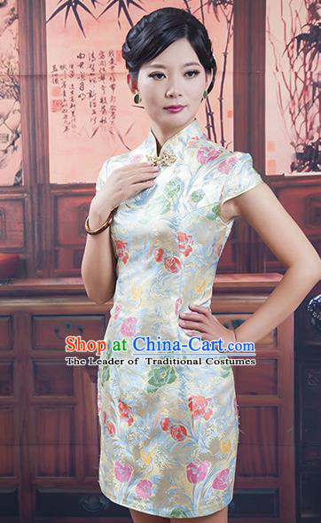 Traditional Ancient Chinese Republic of China Short Silk Cheongsam, Asian Chinese Chirpaur Qipao Dress Clothing for Women
