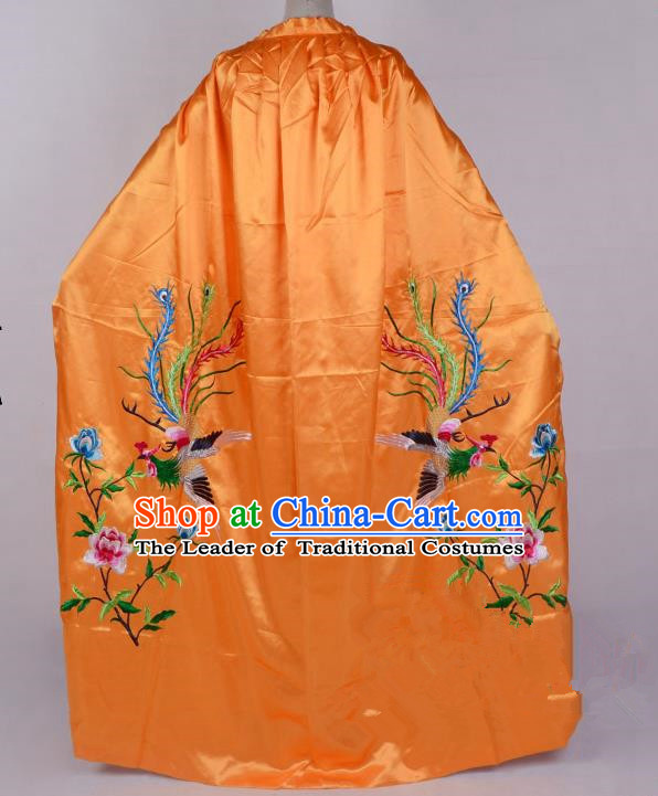 Top Grade Professional Beijing Opera Diva Costume Young Lady Embroidered Yellow Cloak, Traditional Ancient Chinese Peking Opera Princess Embroidery Phoenix Mantle Clothing