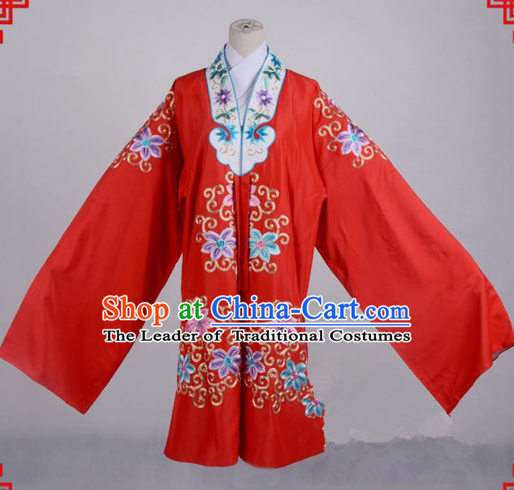Top Grade Professional Beijing Opera Palace Lady Costume Hua Tan Red Silk Embroidered Cape, Traditional Ancient Chinese Peking Opera Diva Wedding Embroidery Clothing