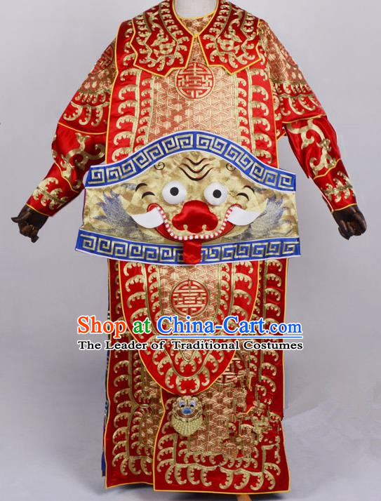 Top Grade Professional Beijing Opera General Costume Takefu Embroidered Cape, Traditional Ancient Chinese Peking Opera Military Officer Embroidery Robe Clothing