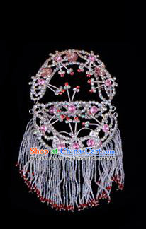 Traditional Beijing Opera Diva Hair Accessories Pink Crystal Head Ornaments Headband, Ancient Chinese Peking Opera Hua Tan Hairpins Headwear