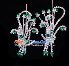 Traditional Beijing Opera Diva Hair Accessories Green Crystal Head Ornaments Phoenix Step Shake, Ancient Chinese Peking Opera Hua Tan Hairpins Headwear