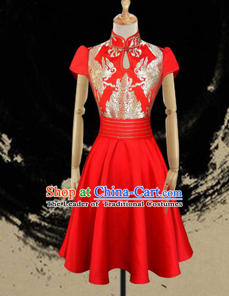 Traditional Chinese Mongol Nationality Dance Costume Female Red Full Dress, Chinese Mongolian Minority Nationality Embroidery Clothing for Women
