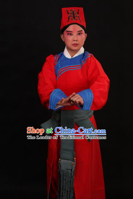 Traditional China Beijing Opera Takefu Red Costume, Ancient Chinese Peking Opera Wu-Sheng Warrior Government Gwanbok Clothing