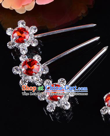 Traditional Beijing Opera Diva Hair Accessories Red Crystal Hair Stick, Ancient Chinese Peking Opera Hua Tan Hairpins