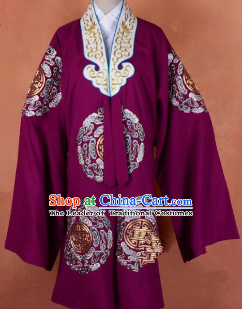 Top Grade Professional Beijing Opera Old Women Costume Pantaloon Purple Embroidered Robe, Traditional Ancient Chinese Peking Opera Landlord Shiva Embroidery Clothing