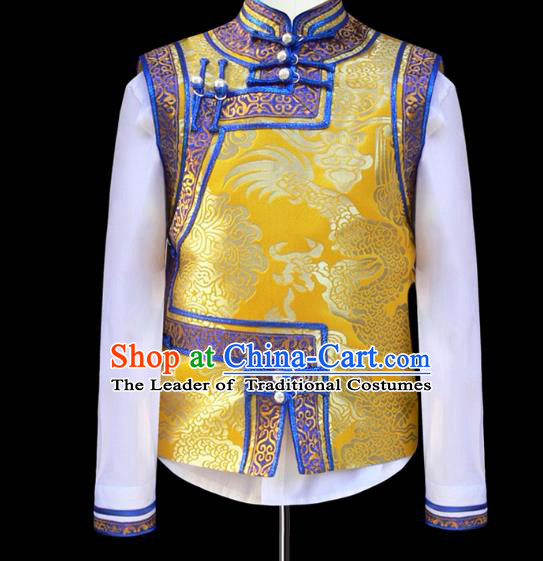 Traditional Chinese Mongol Nationality Costume Children Mongolian Vest, Chinese Mongolian Minority Nationality Dance Waistcoat for Kids