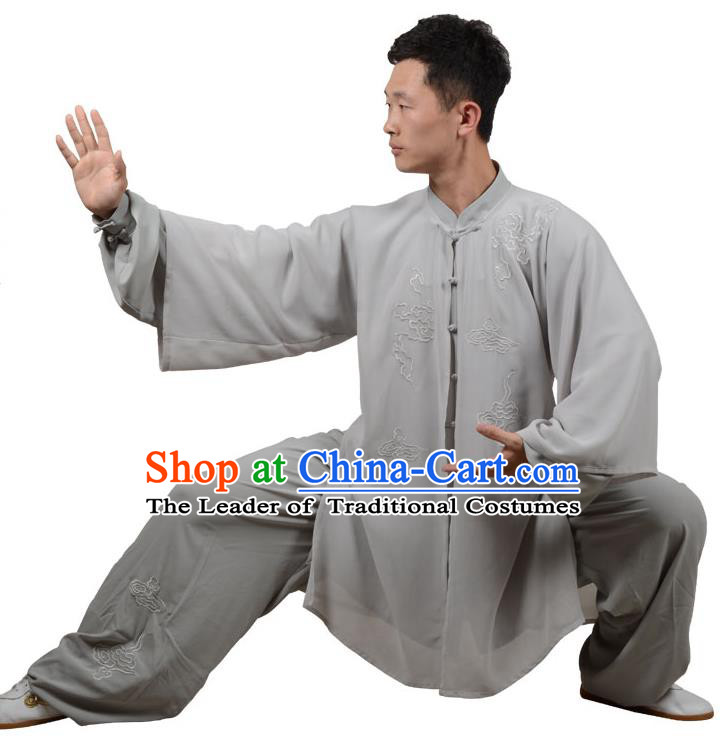 Top Kung Fu Costume Martial Arts Costume Kung Fu Training Grey Uniform, Gongfu Shaolin Wushu Embroidery Tai Ji Three-Piece Clothing for Women for Men