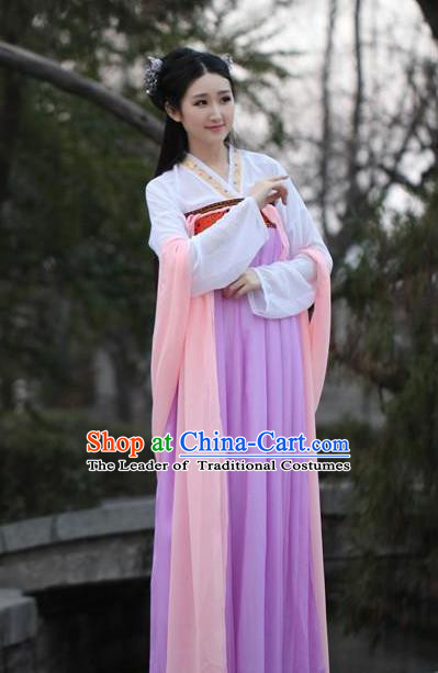 Traditional Ancient Chinese Palace Princess Embroidered Costume Blouse and Slip Skirt, Elegant Hanfu Chinese Tang Dynasty Young Lady Dress Clothing
