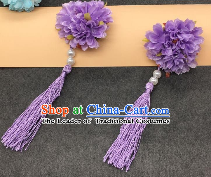 Traditional Chinese Handmade Hair Accessories Hairpins Hanfu Purple Flowers Tassel Hair Claw for Kids