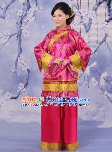 Traditional Chinese Republic of China Nobility Fairlady Costume, China Ancient Pink Xiuhe Suit Embroidered Clothing for Women