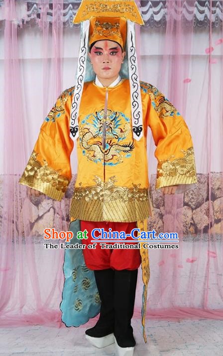 Chinese Beijing Opera Takefu Costume Yellow Embroidered Robe, China Peking Opera Imperial Bodyguard Embroidery Gwanbok Clothing