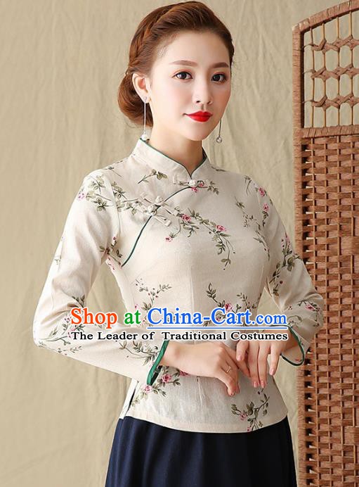 Traditional Chinese National Costume Hanfu Plated Buttons White Blouse, China Tang Suit Cheongsam Upper Outer Garment Shirt for Women