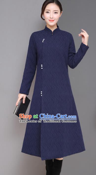 Traditional Chinese National Costume Hanfu Plated Buttons Navy Qipao Dress, China Tang Suit Cheongsam for Women