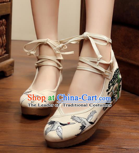 Asian Chinese Embroidered Crane Shoes, Traditional China Princess Shoes Hanfu Embroidery Shoes for Women