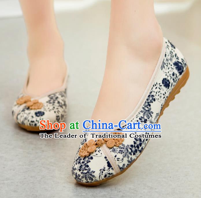 Traditional Chinese National Hanfu White Shoes, China Princess Embroidery Shoes for Women