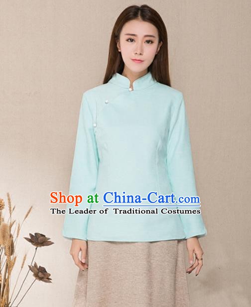 Traditional Chinese National Costume Hanfu Slant Opening Green Blouse, China Tang Suit Cheongsam Upper Outer Garment Shirt for Women