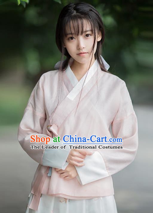 Traditional Chinese National Costume Slant Opening Hanfu Blouse, China Tang Suit Cheongsam Upper Outer Garment Shirt for Women