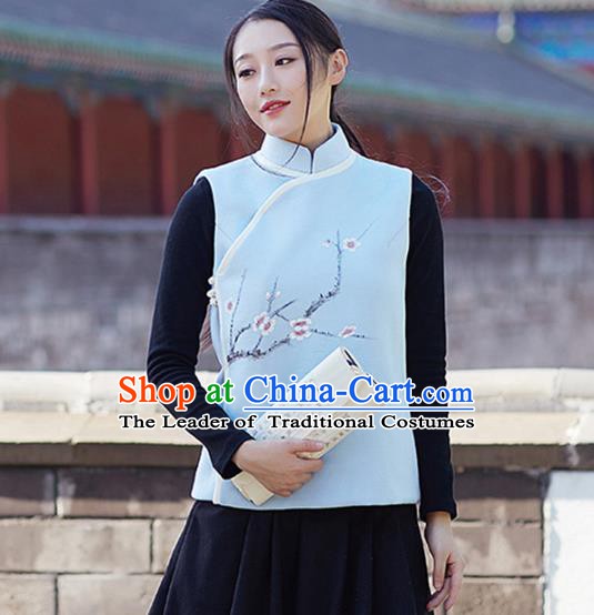 Traditional Chinese National Costume Hanfu Printing Plum Blossom Cheongsam Vests, China Tang Suit Waistcoat for Women
