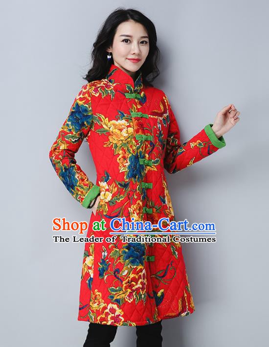 Traditional Chinese National Costume Hanfu Plated Buttons Red Cotton-padded Coats, China Tang Suit Coat for Women