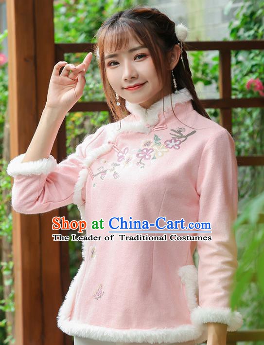 Traditional Chinese National Costume Hanfu Plated Buttons Pink Blouse, China Tang Suit Upper Outer Garment Shirt for Women
