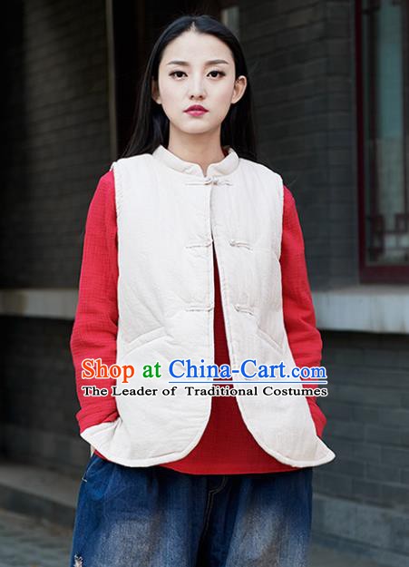 Traditional Chinese National Costume Hanfu White Vests, China Tang Suit Cheongsam Waistcoat for Women