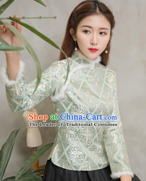 Traditional Chinese National Costume Hanfu Green Qipao Blouse, China Tang Suit Cheongsam Shirts for Women