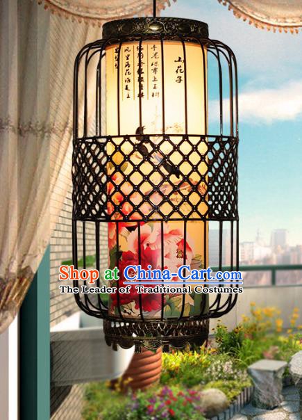 Traditional Chinese Handmade Printing Peony Lantern Classical Palace Lantern China Ceiling Palace Lamp