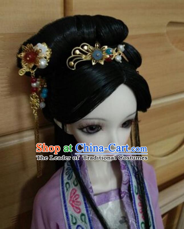 Traditional Handmade Chinese Ancient Classical Hair Accessories and Wig Complete Set Hairpins for Women