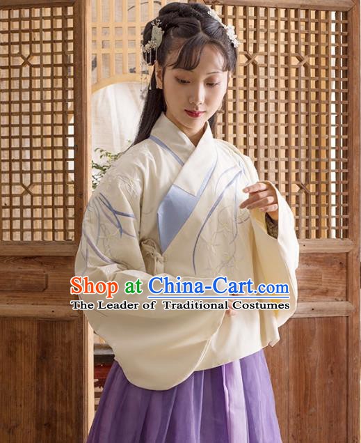 Traditional Chinese Ming Dynasty Palace Lady Costume Ancient Princess Embroidered Orchid Blouse for Women