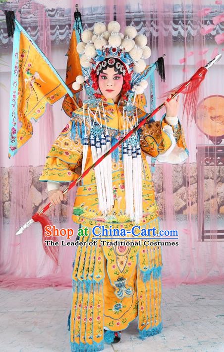 Chinese Beijing Opera Young Lady Embroidered Yellow Costume, China Peking Opera Actress Embroidery Clothing