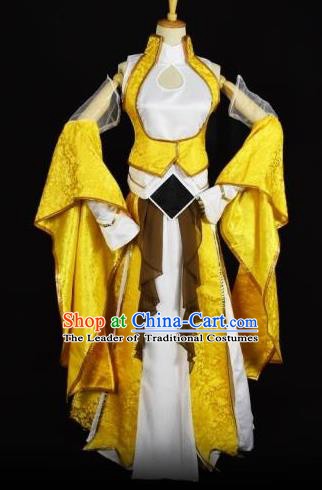 Traditional Chinese Ancient Cosplay Young Lady Princess Costume Swordswoman Yellow Clothing
