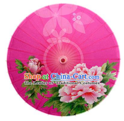 Asian China Dance Handmade Umbrella Stage Performance Umbrella Printing Peony Pink Oil-paper Umbrellas