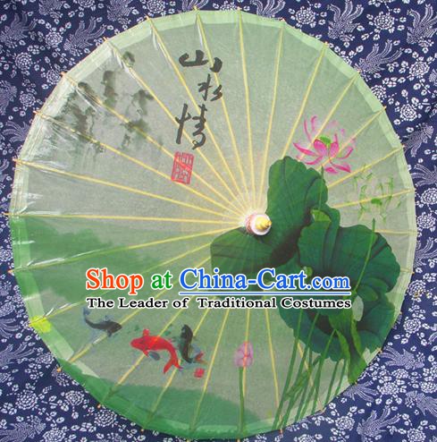 Handmade China Traditional Dance Ink Painting Lotus Green Umbrella Oil-paper Umbrella Stage Performance Props Umbrellas
