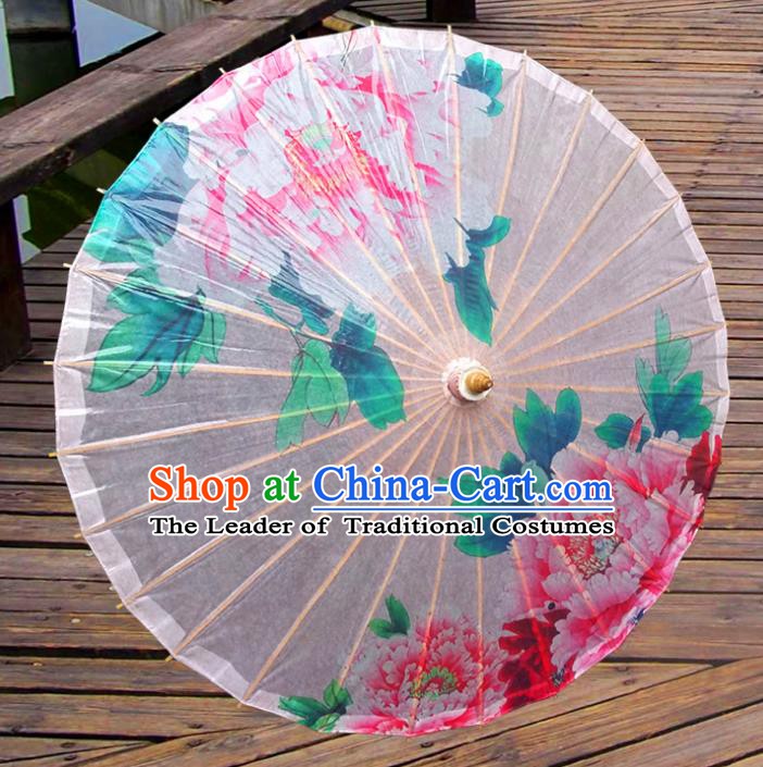 Handmade China Traditional Dance Wedding Umbrella Printing Peony White Oil-paper Umbrella Stage Performance Props Umbrellas