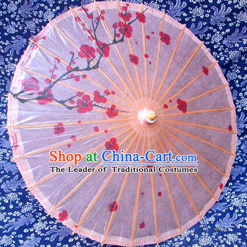 China Traditional Folk Dance Paper Umbrella Hand Painting Plum Blossom Pink Oil-paper Umbrella Stage Performance Props Umbrellas