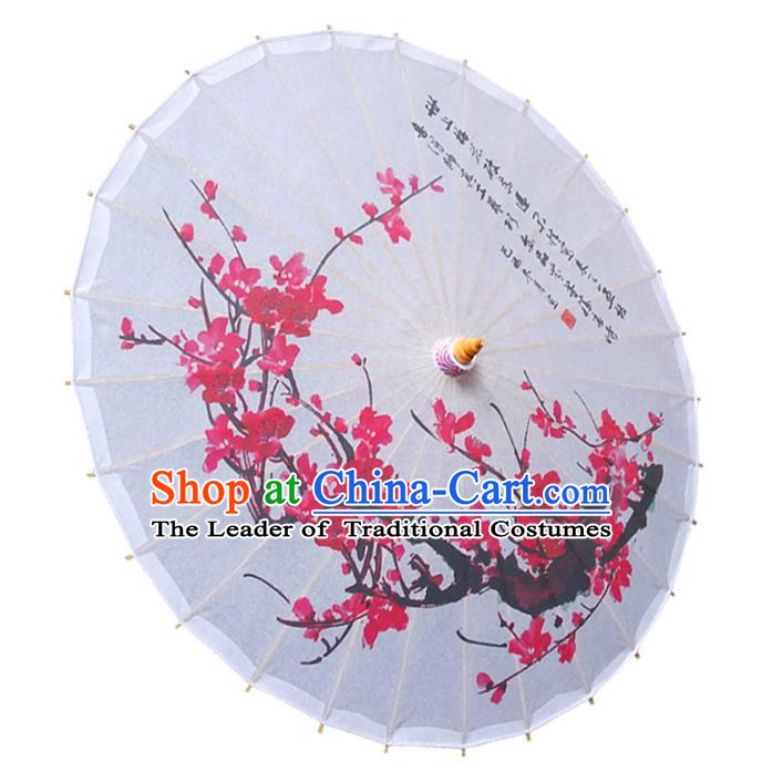 China Traditional Folk Dance Paper Umbrella Hand Painting Plum Blossom White Oil-paper Umbrella Stage Performance Props Umbrellas