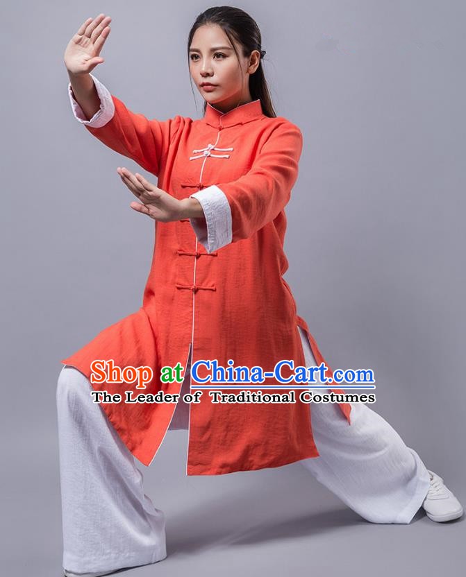 Top Grade Chinese Kung Fu Orange Costume China Martial Arts Training Uniform Tai Ji Wushu Clothing for Women