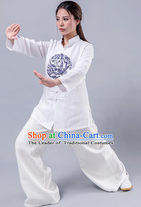 Top Grade Chinese Kung Fu Costume Martial Arts Printing Uniform, China Tai Ji Wushu Plated Buttons Clothing for Women