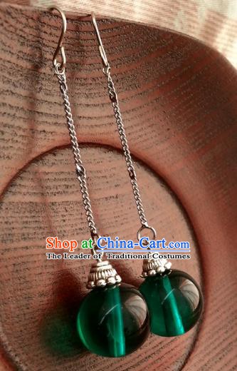 Traditional Handmade Chinese Ancient Princess Hanfu Green Bead Eardrop Classical Earrings for Women