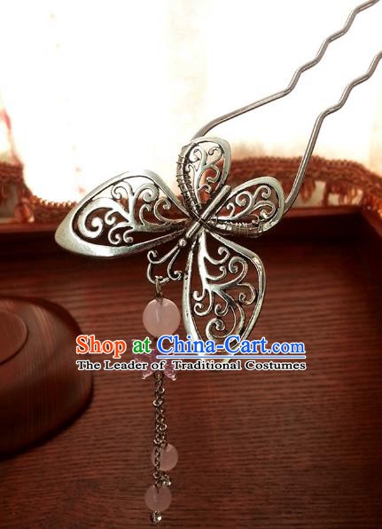 Traditional Handmade Chinese Ancient Classical Hair Accessories Butterfly Tassel Hairpins Headwear for Women
