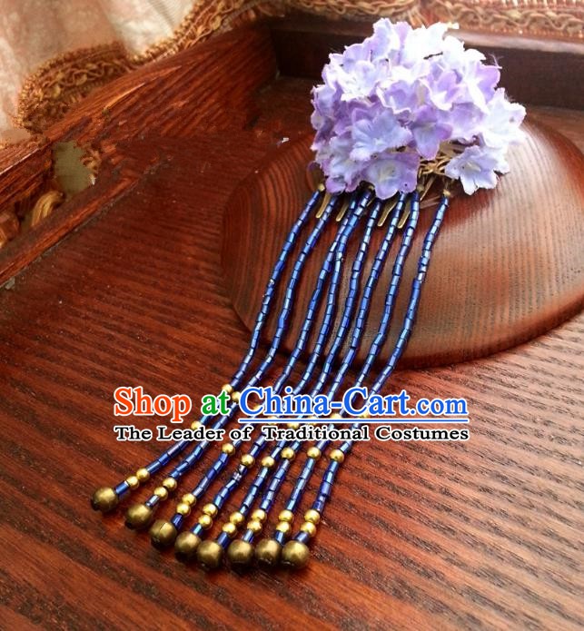 Traditional Chinese Handmade Classical Hair Accessories Purple Flowers Step Shake Ancient Hanfu Hairpins for Women
