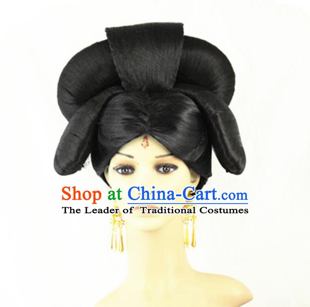 Asian Chinese Handmade Palace Lady Classical Hair Accessories Wig Sheath Chignon for Women