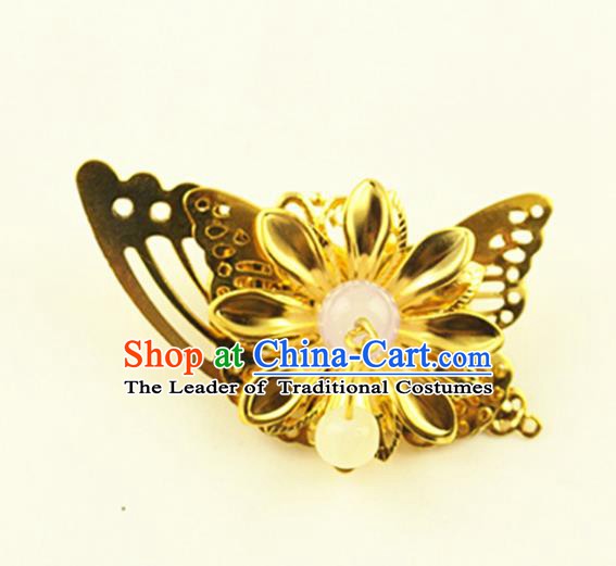 Asian Chinese Handmade Classical Hair Accessories Princess Hairpins Golden Butterfly Hair Stick for Women