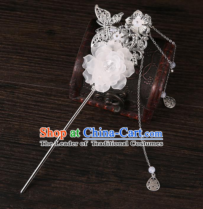 Handmade Asian Chinese Classical Hair Accessories Butterfly Flower Hairpins Hanfu Tassel Hair Stick for Women