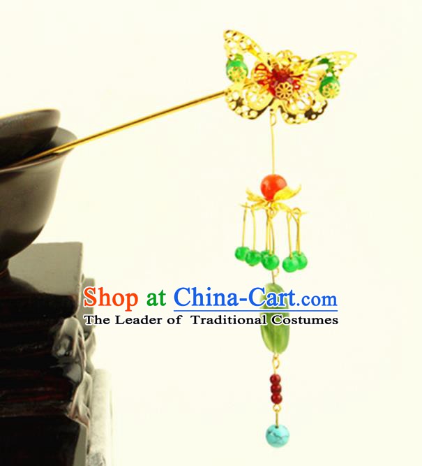 Asian Chinese Handmade Classical Hair Accessories Princess Hairpins Butterfly Tassel Step Shake for Women
