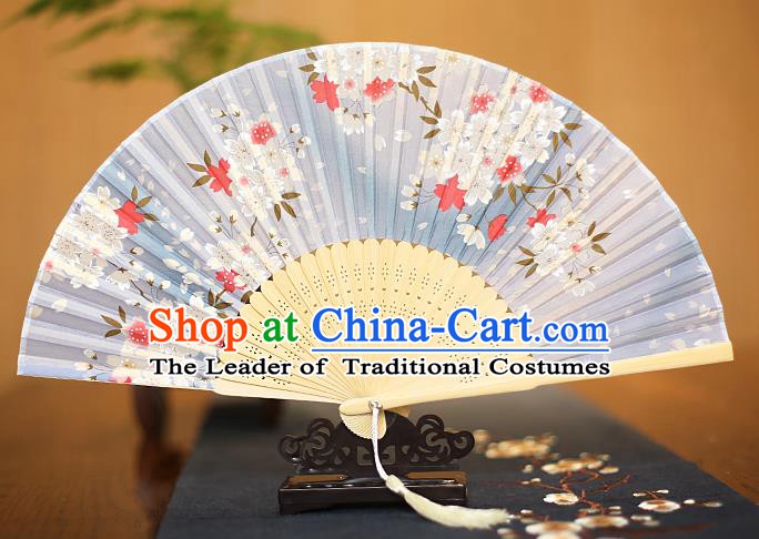 Traditional Chinese Crafts Printing Blue Folding Fan, China Sensu Paper Fans for Women