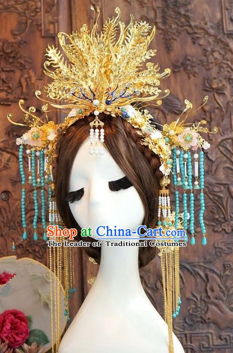 Chinese Handmade Classical Hair Accessories Ancient Tang Dynasty Phoenix Coronet Hairpins Complete Set for Women